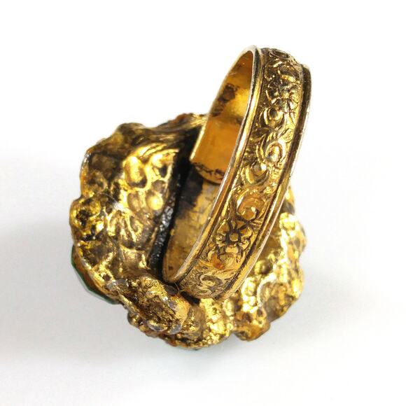 Vintage 1960s Green Rhinestone Flower Adjustable Cocktail Ring - Picture 4 of 10